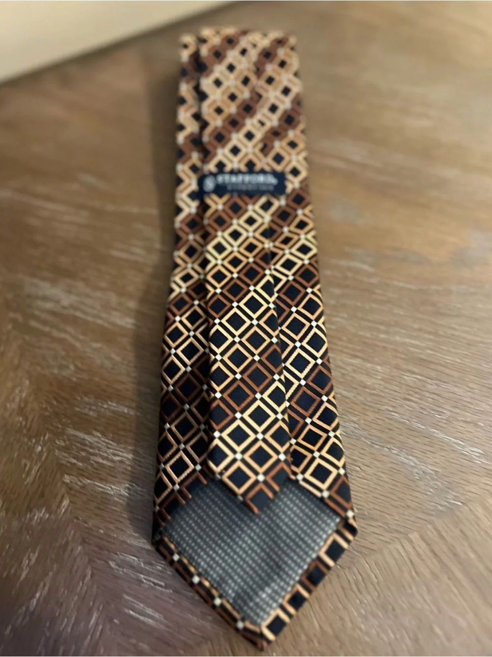 Stafford Essentials Men's Necktie Brown Black Geometric Diamond Pattern
